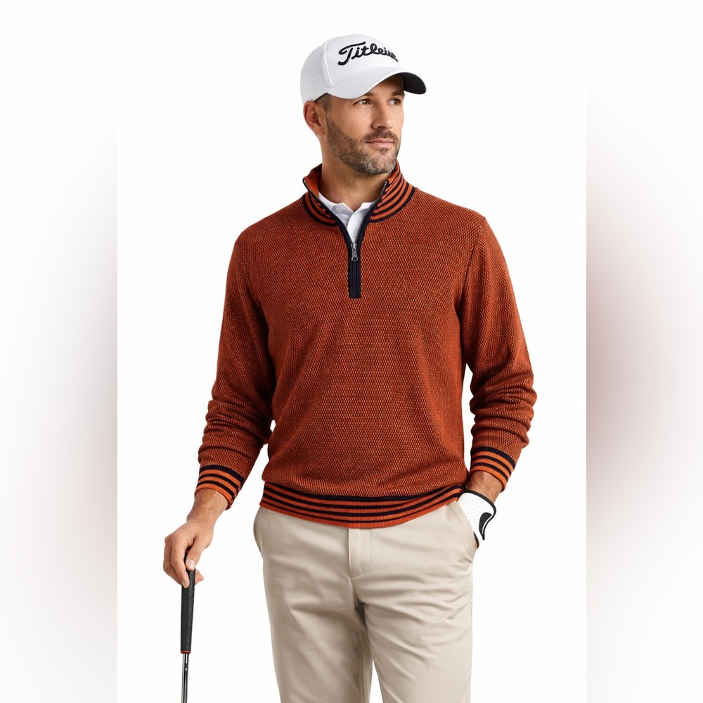 LANDS’ END‎ Supima Cotton Quarter Zip Sweater XXL/T Orange Blue Preppy Sport
